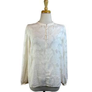 Banana Republic Blouse Womens Medium Lace Long Sleeves Ivory Casual Workwear